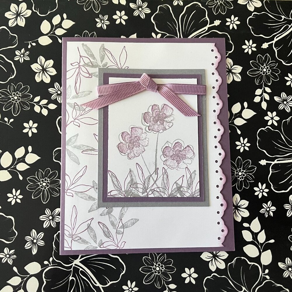 Set of 5 Homemade Cards - Purple Flowers